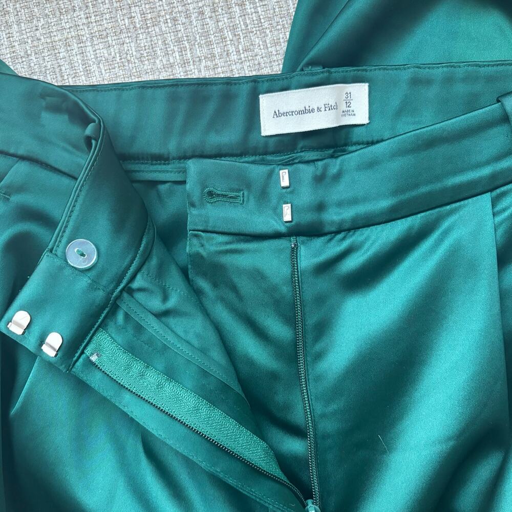 Abercrombie & Fitch Sloane Tailored Deep Green Satin Pants Sz 31 - Picture 6 of 8
